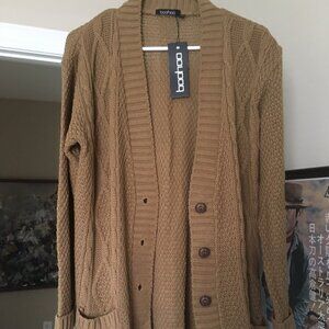 Boohoo Light Tan/Brown long cardigan with buttons size small/medium NWT!